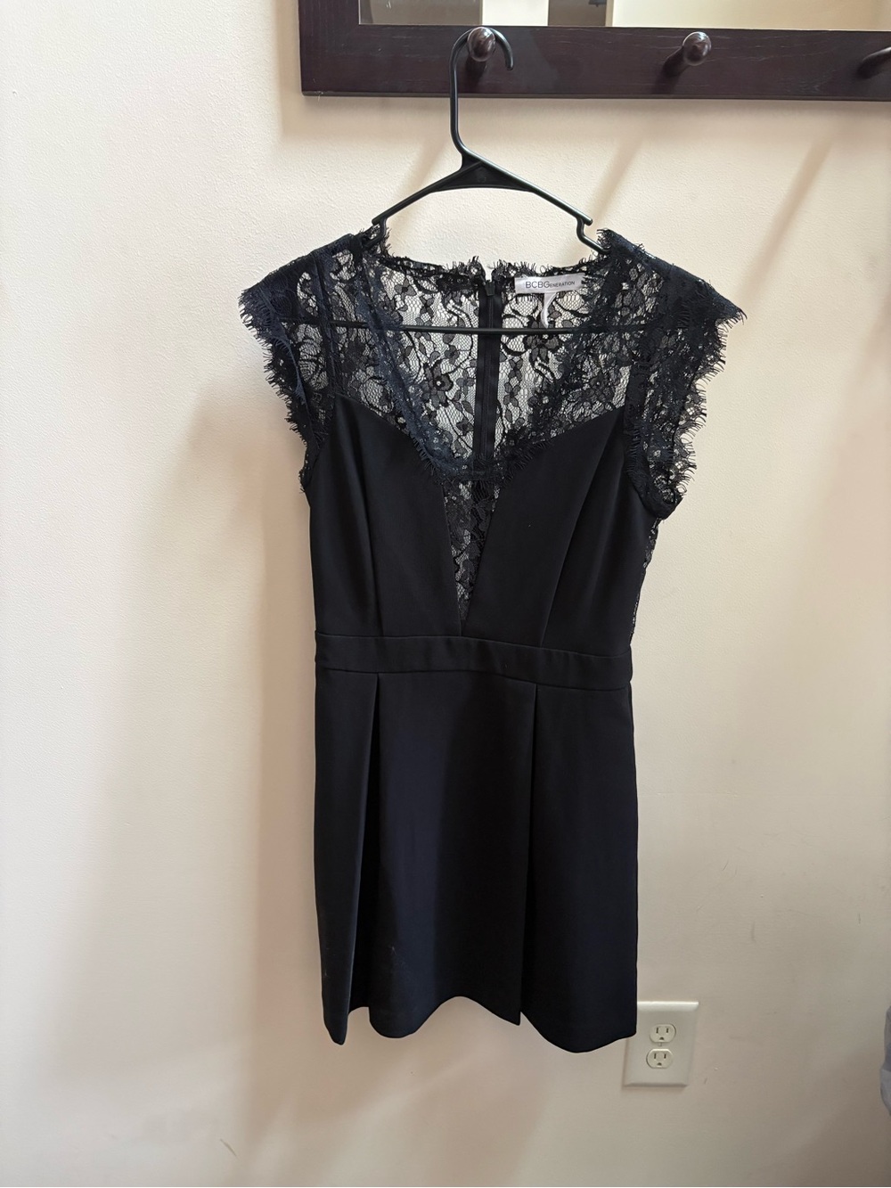 BCBGeneration Black Lace Dress with Floral Lace Overlay
